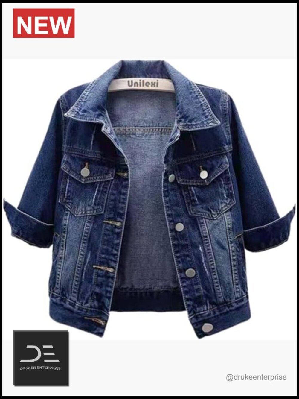 3/4 Sleeve Cropped Denim Jacket Trucker Coat Light Wash